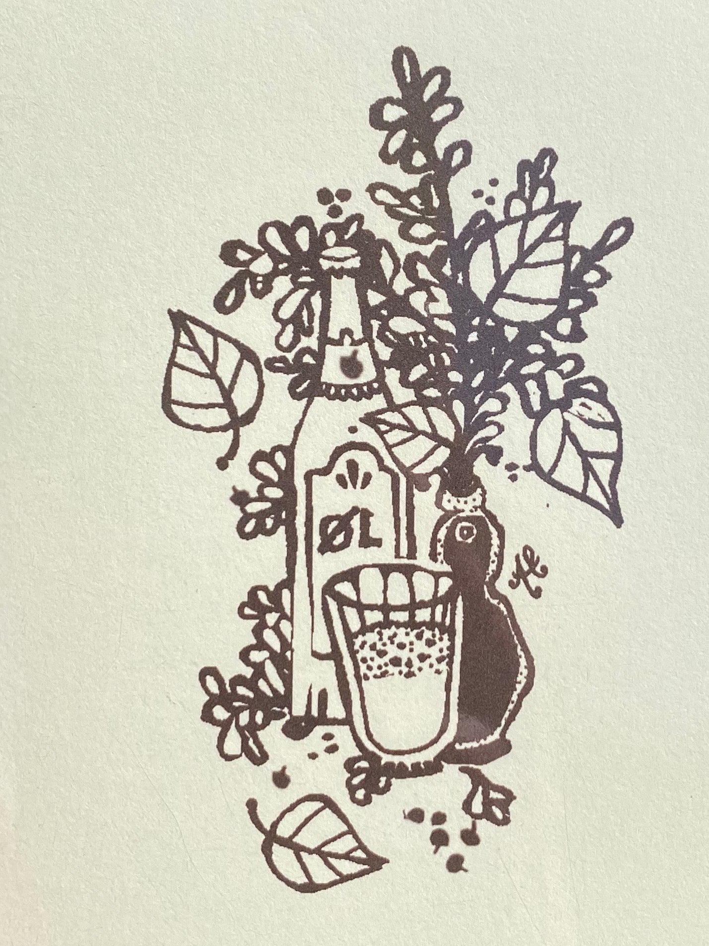 ET GODT GLAS ØL OG FRISKE GRENE ~ greeting card